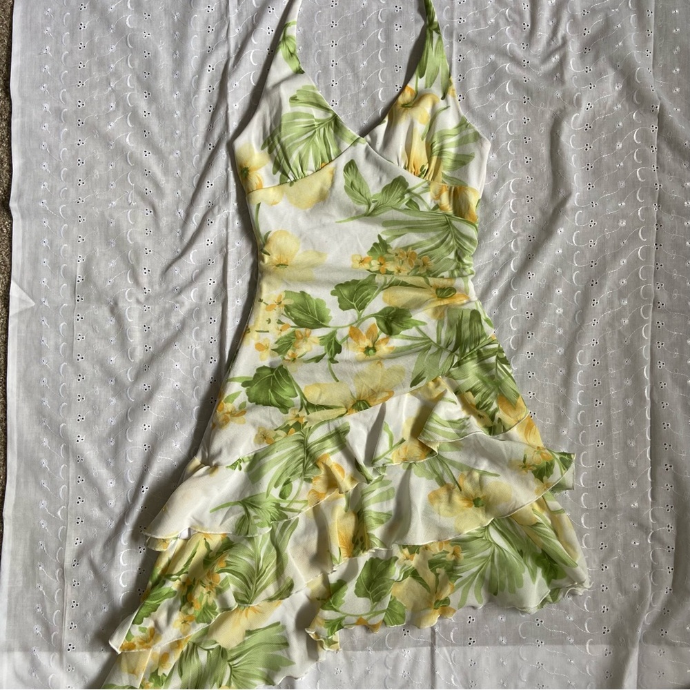 Floral Asymmetrical Dress in Green and Yellow